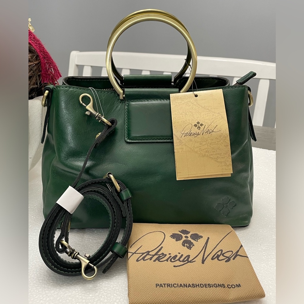 Patricia Nash Forest Green Leather Satchel - Picture 3 of 13